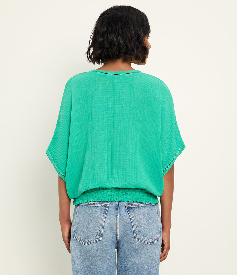 Imani Cropped Dolman Sleeve Top in MALDIVES Green Back View #MALDIVES