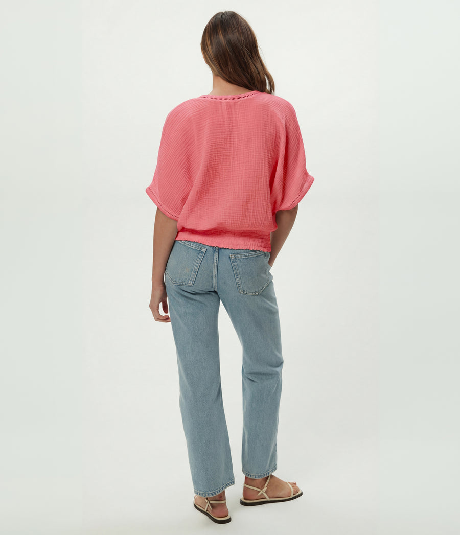 Imani Cropped Dolman Sleeve Top in DRAGONFRUIT Pink Back View #DRAGONFRUIT