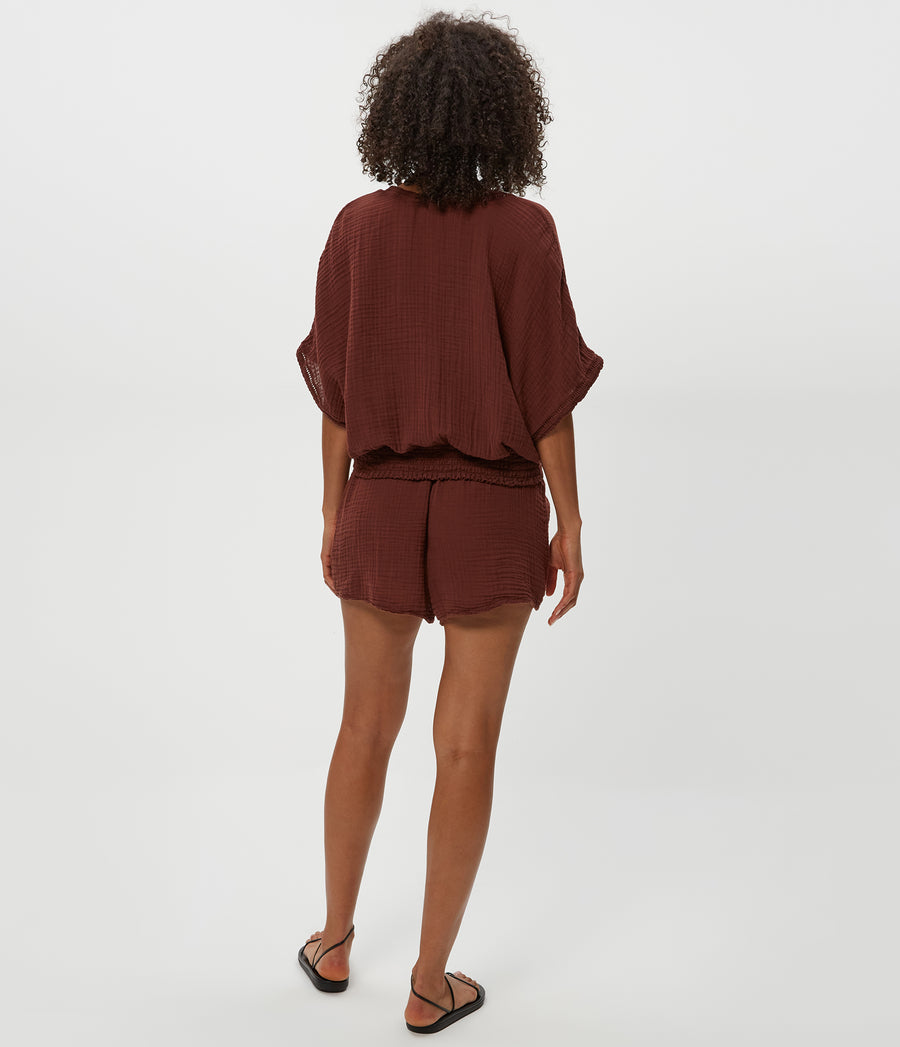 Imani Cropped Dolman Sleeve Top in ESPRESSO Brown Back View #ESPRESSO