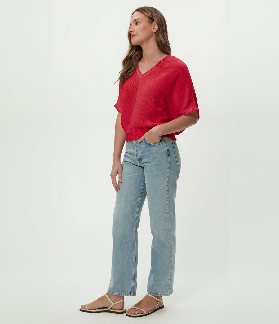 Imani Cropped Dolman Sleeve Top in LACQUER RED Side View #LACQUER