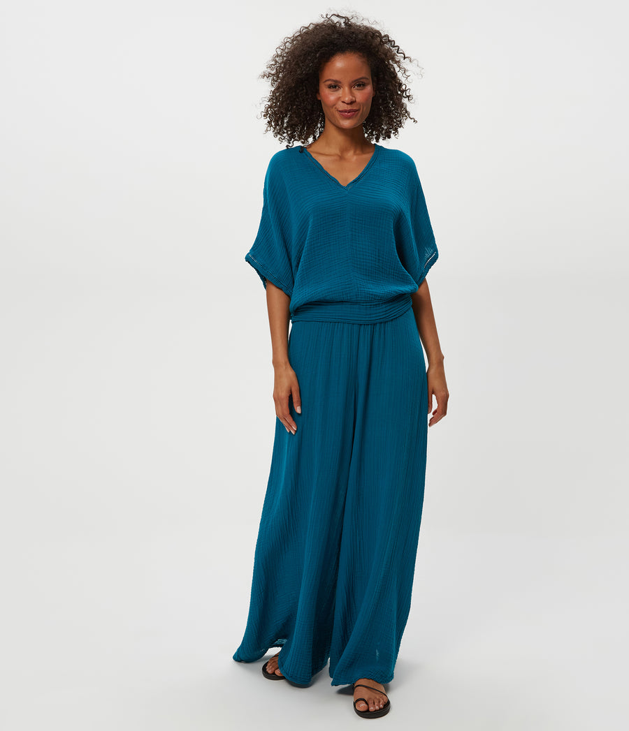 Imani Cropped Dolman Sleeve Top in  LAGOON GREEN Full Body View #LAGOON