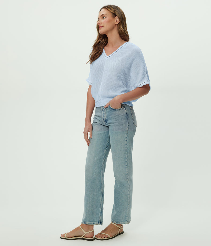 Imani Cropped Dolman Sleeve Top in SPLASH Blue Side View #SPLASH