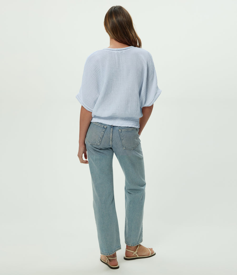 Imani Cropped Dolman Sleeve Top in SPLASH Blue  Back View #SPLASH
