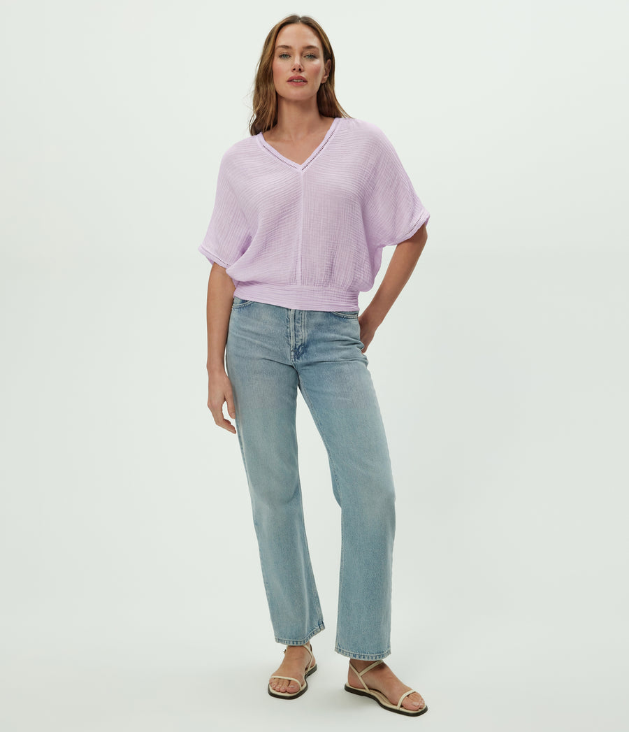 Imani Cropped Dolman Sleeve Top in WHIMSY PURPLE Full Body View #WHIMSY