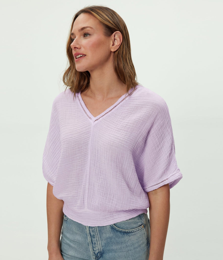 Imani Cropped Dolman Sleeve Top in WHIMSY PURPLE Close up View #WHIMSY