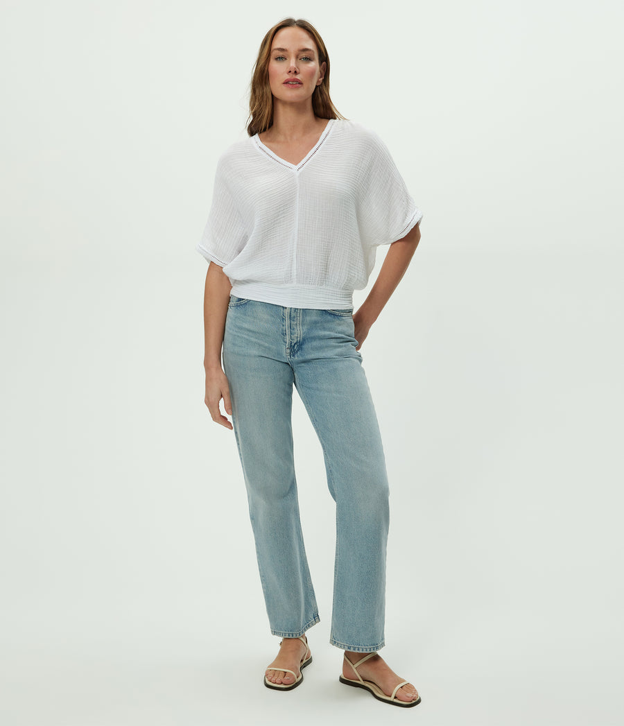 Imani Cropped Dolman Sleeve Top in White Full Body View #WHITE