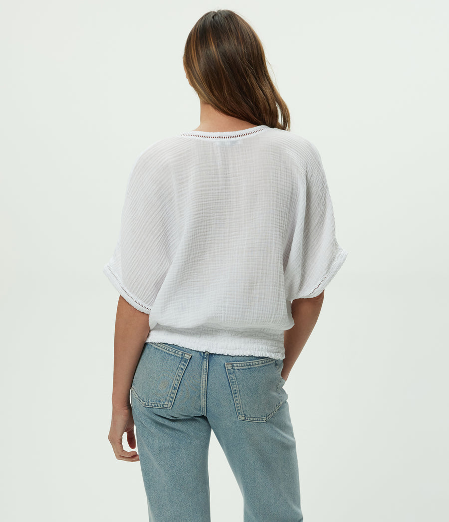Imani Cropped Dolman Sleeve Top in White Back View  #WHITE