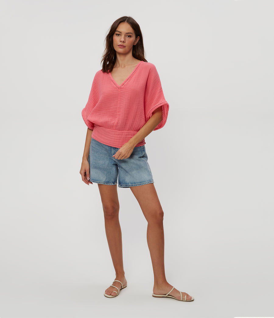Imani Cropped Dolman Sleeve Top in ZINNIA PINK Full Body View #ZINNIA