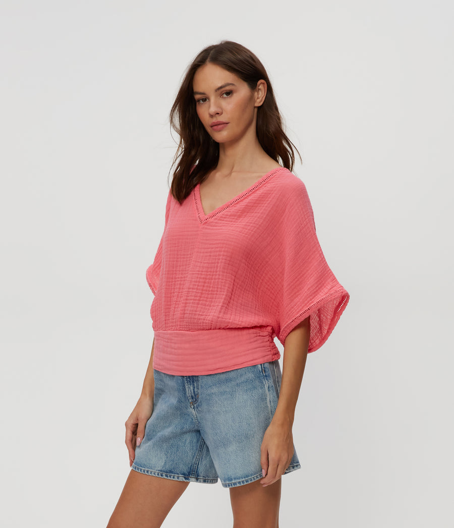 Imani Cropped Dolman Sleeve Top in ZINNIA PINK Side View #ZINNIA