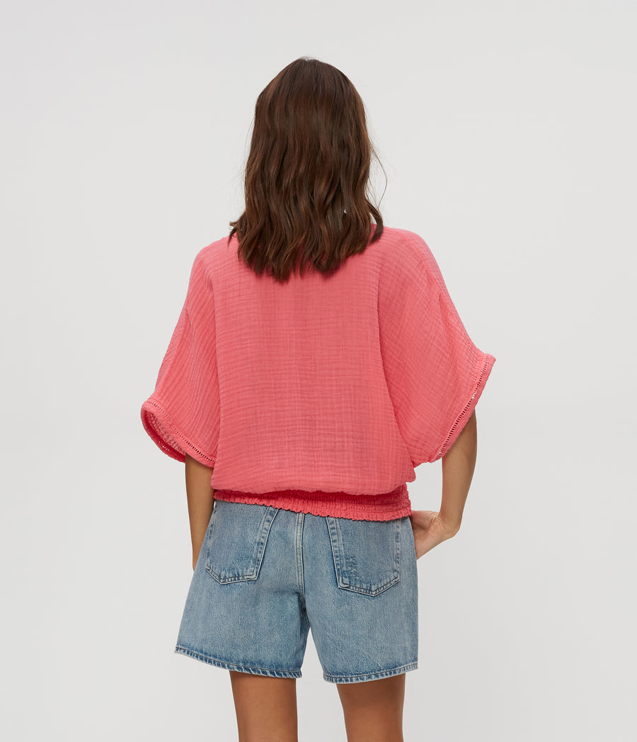 Imani Cropped Dolman Sleeve Top in ZINNIA PINK Back View #ZINNIA