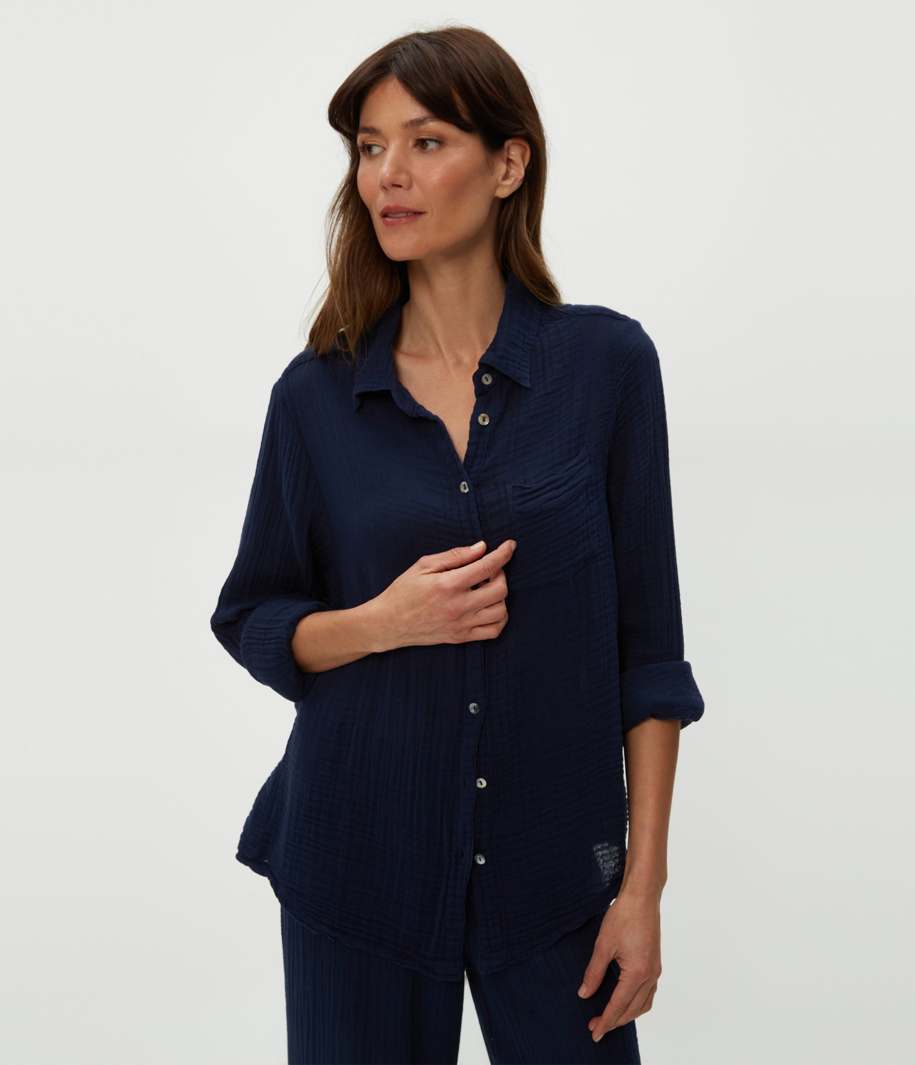 トップス strenenesse gabriele one pocket shirt Ernie Gauze Button Down Shirt