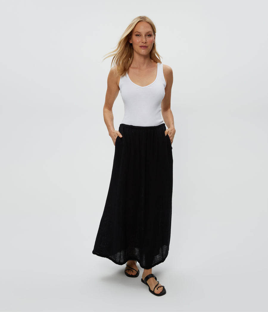 Phoebe Maxi Skirt in Black  Full Body View #BLACK