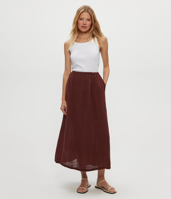 Phoebe Maxi Skirt in ESPRESSO Brown Close Up View #ESPRESSO