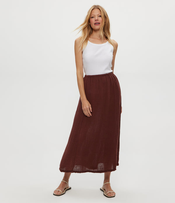 Phoebe Maxi Skirt in ESPRESSO Brown Full Body View #ESPRESSO