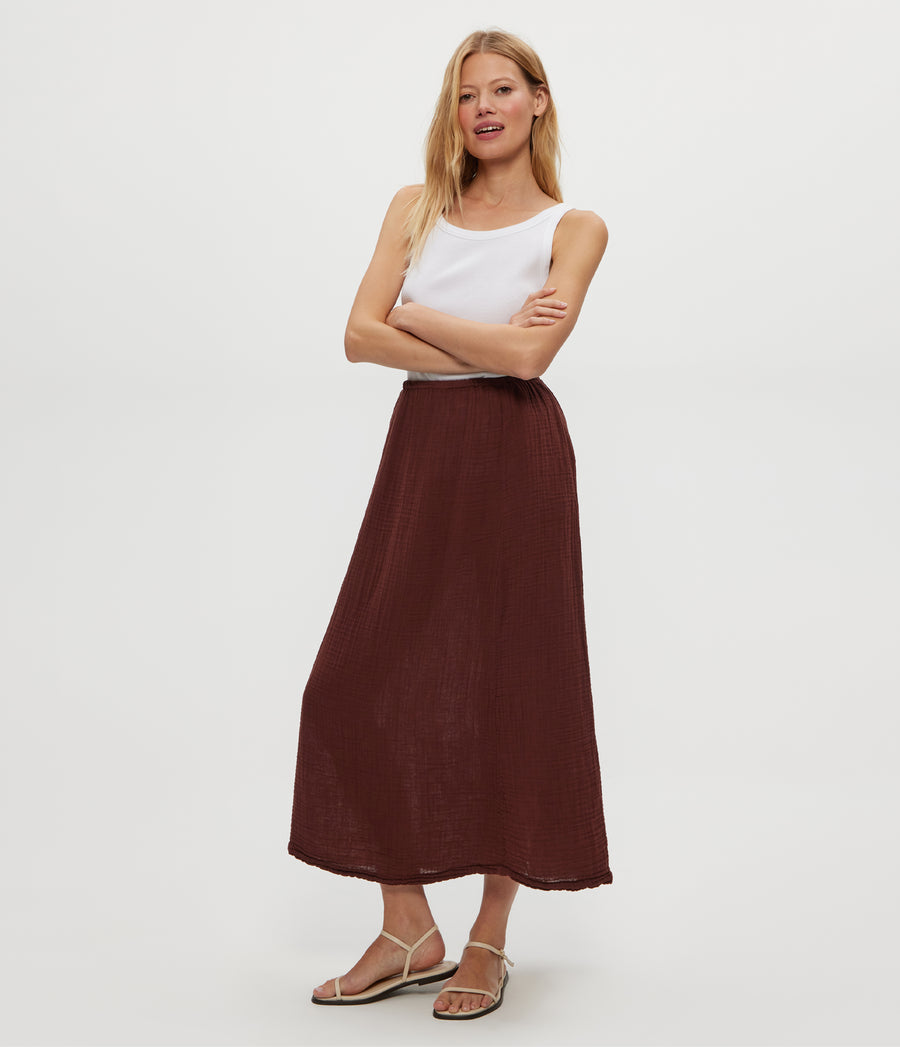 Phoebe Maxi Skirt in ESPRESSO Brown Side View #ESPRESSO