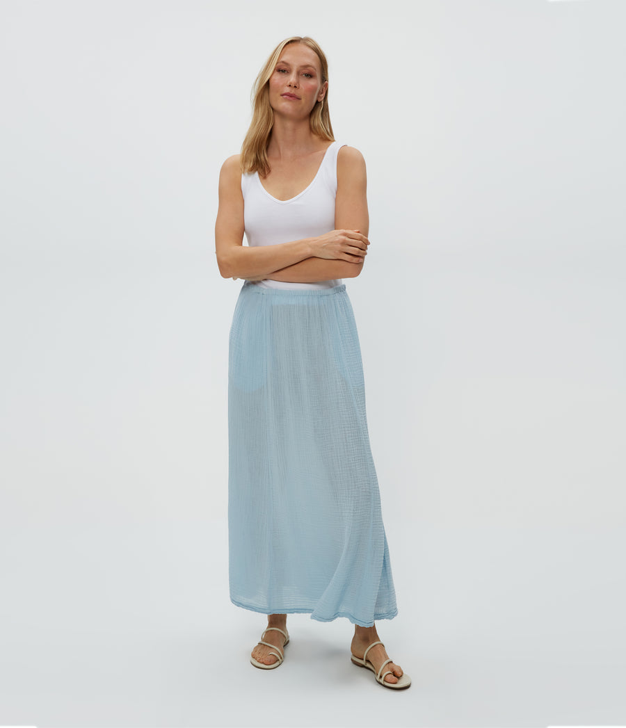 Phoebe Maxi Skirt in Fountain Blue Full Body View #FOUNTAIN