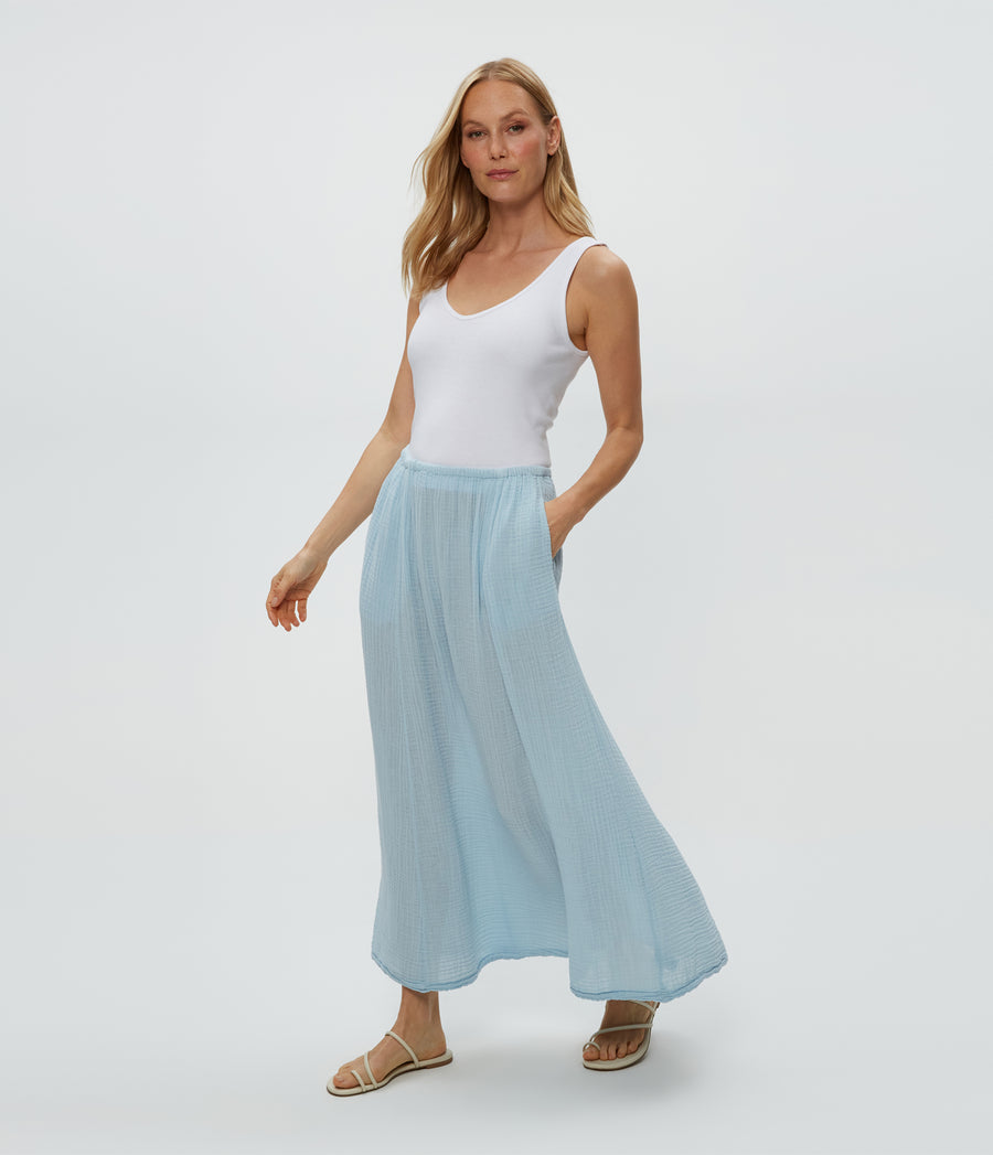 Phoebe Maxi Skirt in Fountain Blue Side View #FOUNTAIN