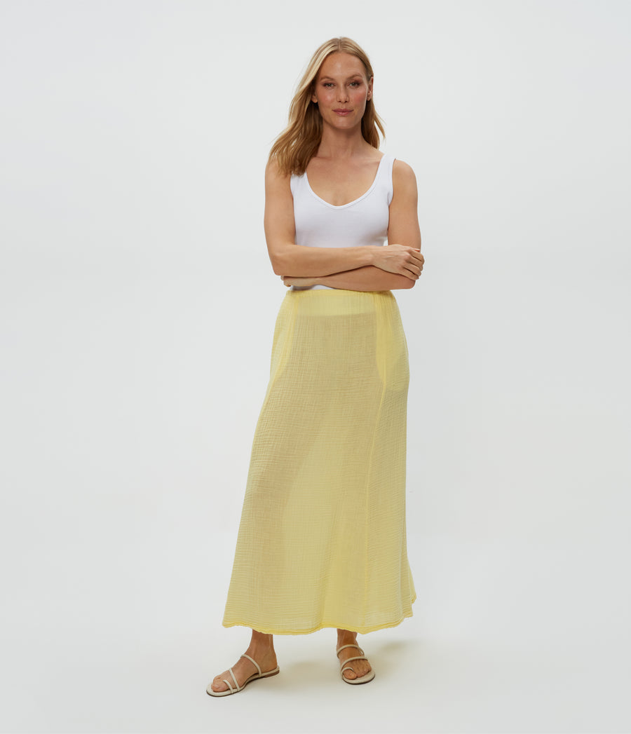 Phoebe Maxi Skirt in Lemonade Yellow Full Body View #LEMONADE