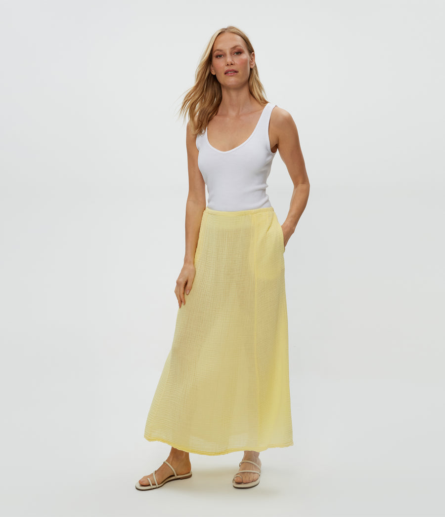 Phoebe Maxi Skirt in Lemonade Yellow Side View #LEMONADE