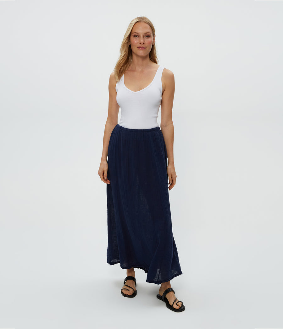 Phoebe Maxi Skirt in Nocturnal Blue Full Body View #NOCTURNAL