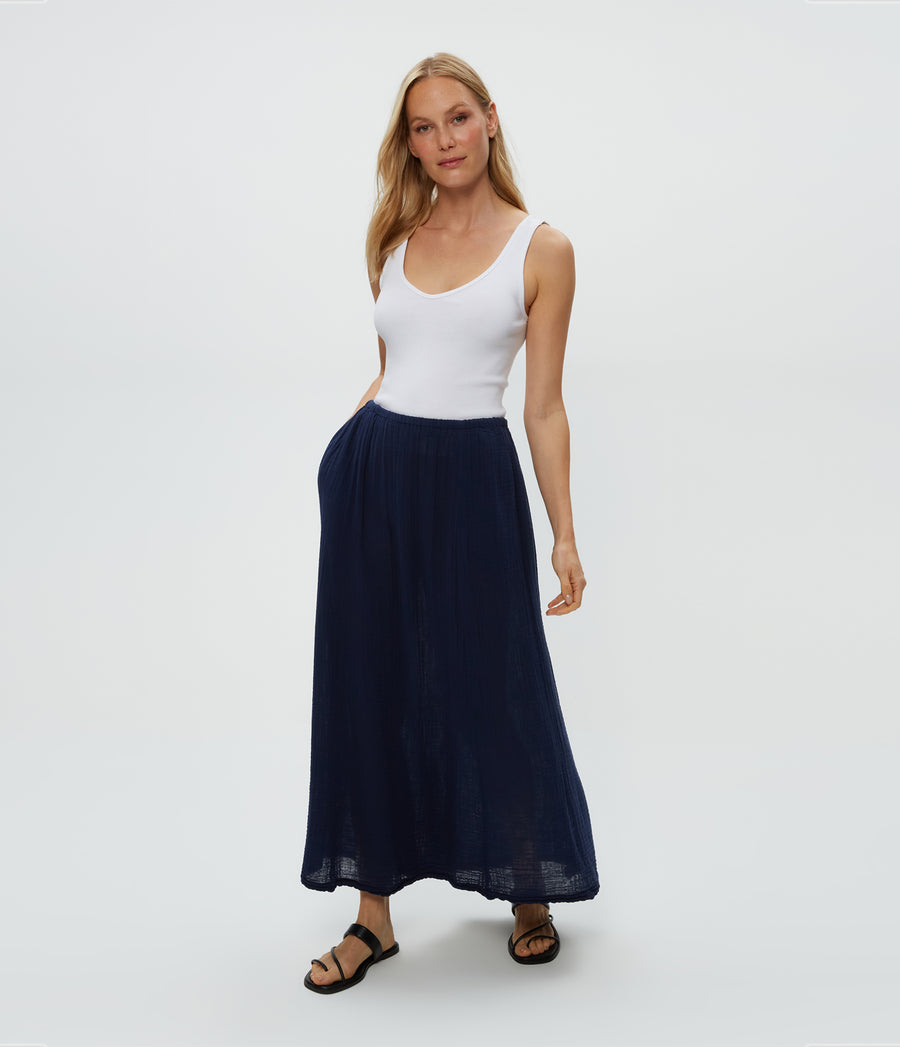 Phoebe Maxi Skirt in Nocturnal Blue Side View #NOCTURNAL