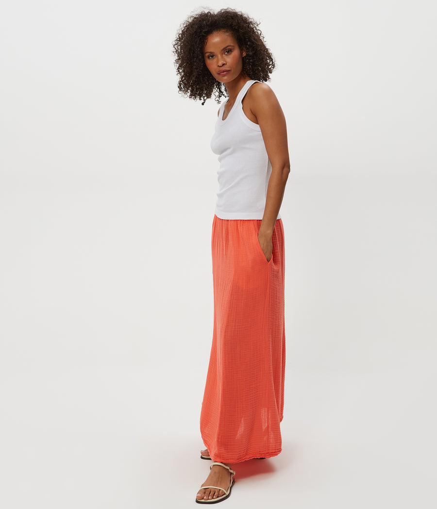 PHOEBE MAXI SKIRT in PERSIMMON ORANGE Side View #PERSIMMON