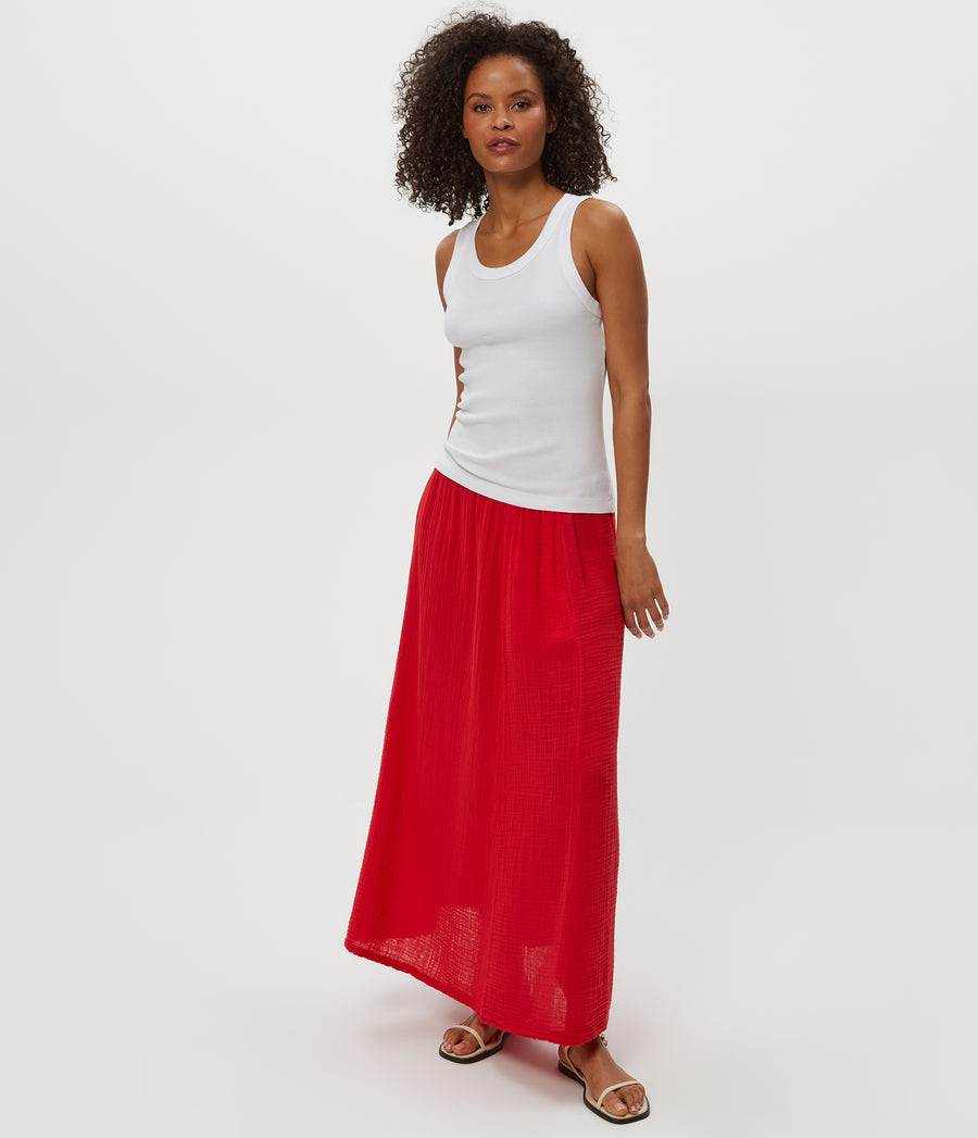 PHOEBE MAXI SKIRT in Rumba Red Full Body View #RUMBA