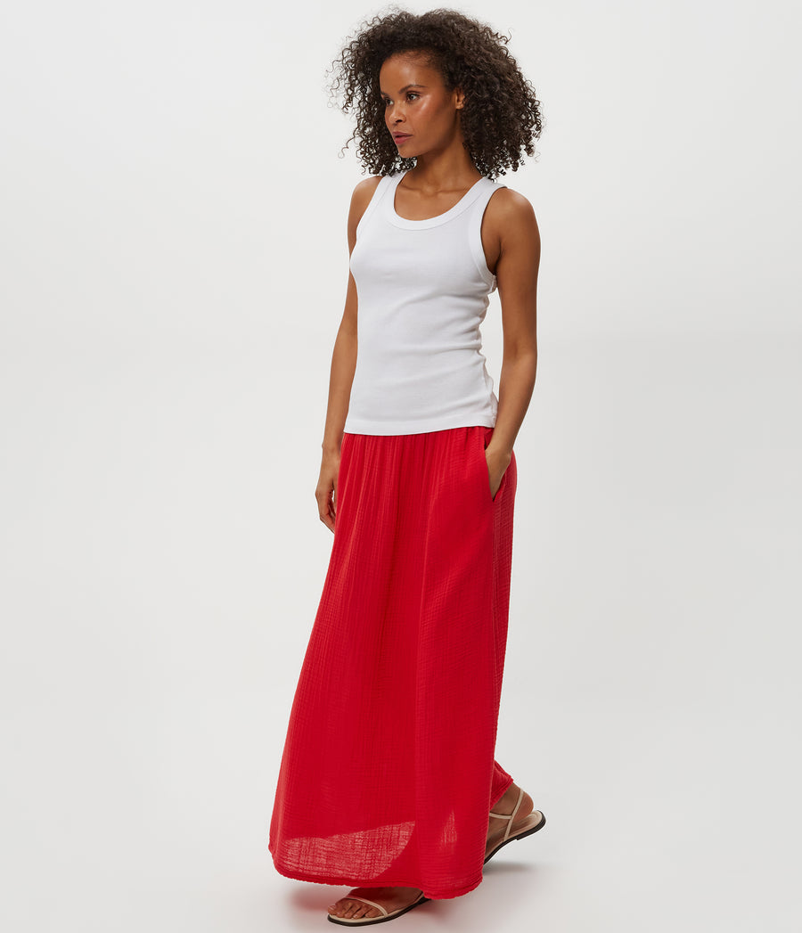 PHOEBE MAXI SKIRT in Rumba Red Side View #RUMBA
