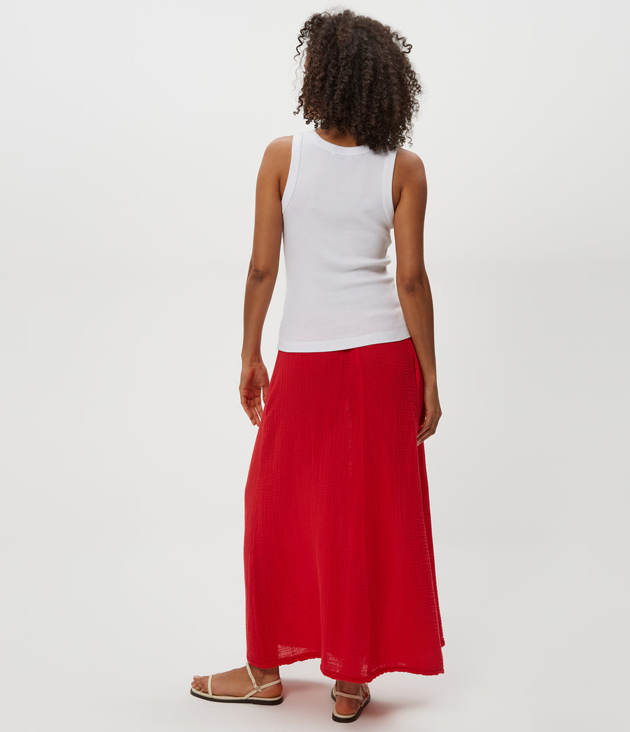 PHOEBE MAXI SKIRT in Rumba Red Back View #RUMBA