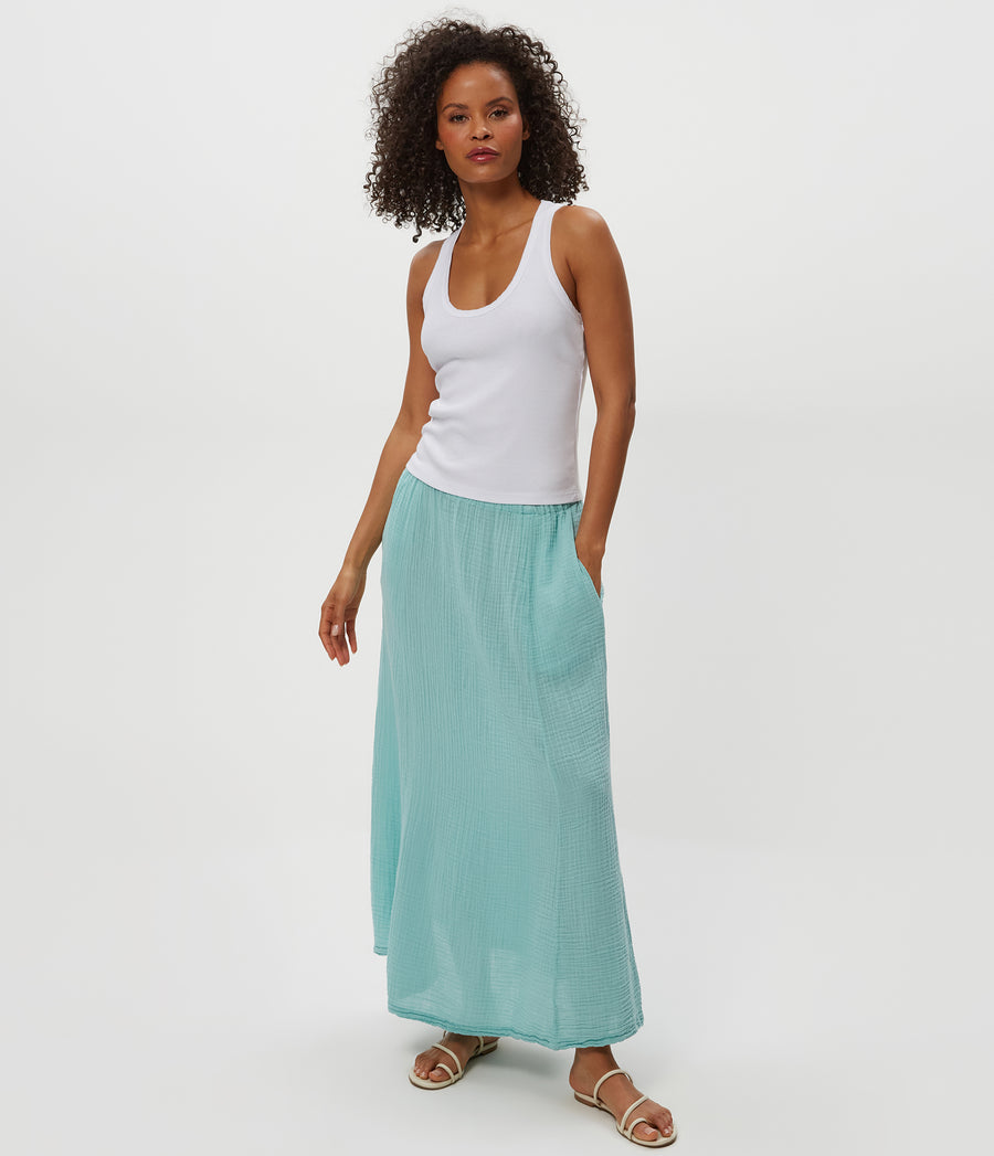 PHOEBE MAXI SKIRT in SERENE BLUE Body View #SERENE