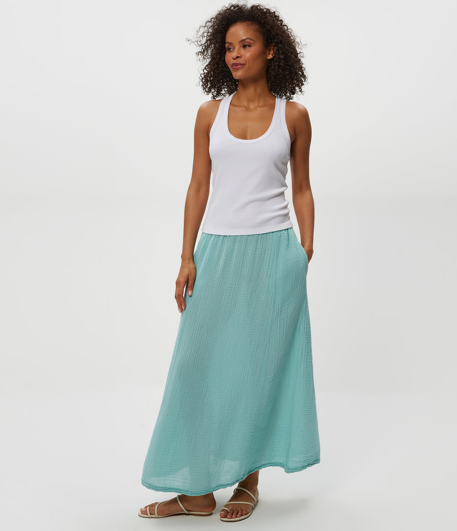 PHOEBE MAXI SKIRT in SERENE BLUE Side View #SERENE