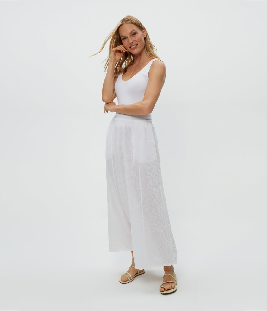 Phoebe Maxi Skirt in White  Close Up View #WHITE