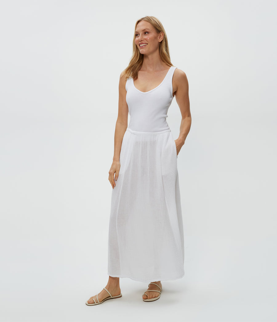 Phoebe Maxi Skirt in White  Side View #WHITE