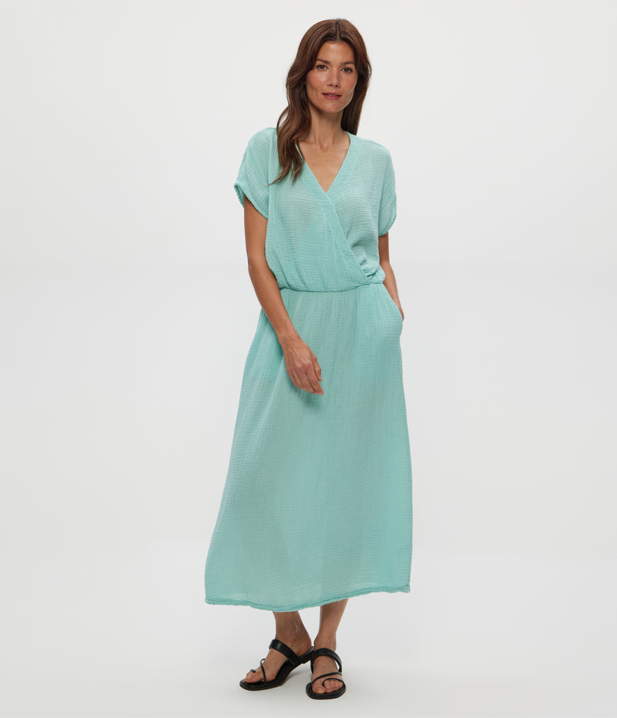 Rylee Gauze Midi Dress in SERENE BLUE Full Body View #SERENE