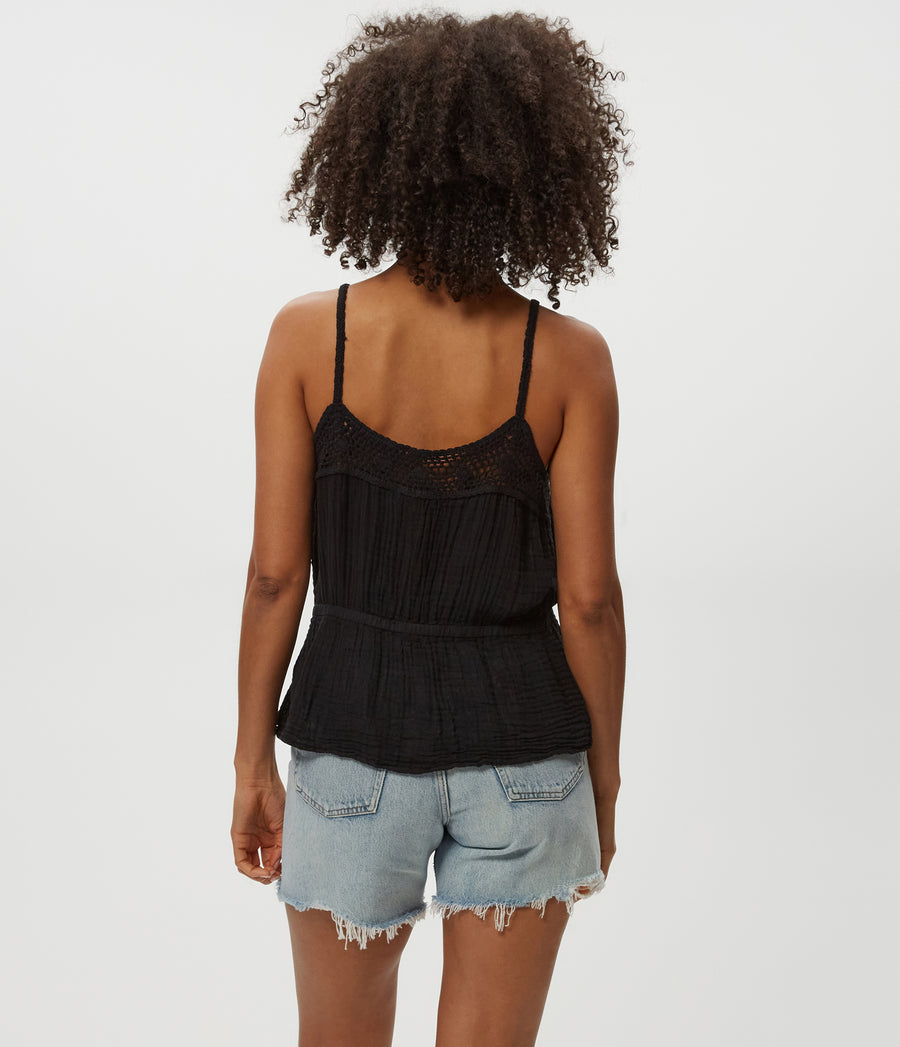 Dahlia Crochet Trim Waist Tie Tank in Black Back View #BLACK