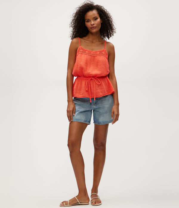 DAHLIA WAIST TIE TANK in PERSIMMON ORANGE Full Body View #PERSIMMON