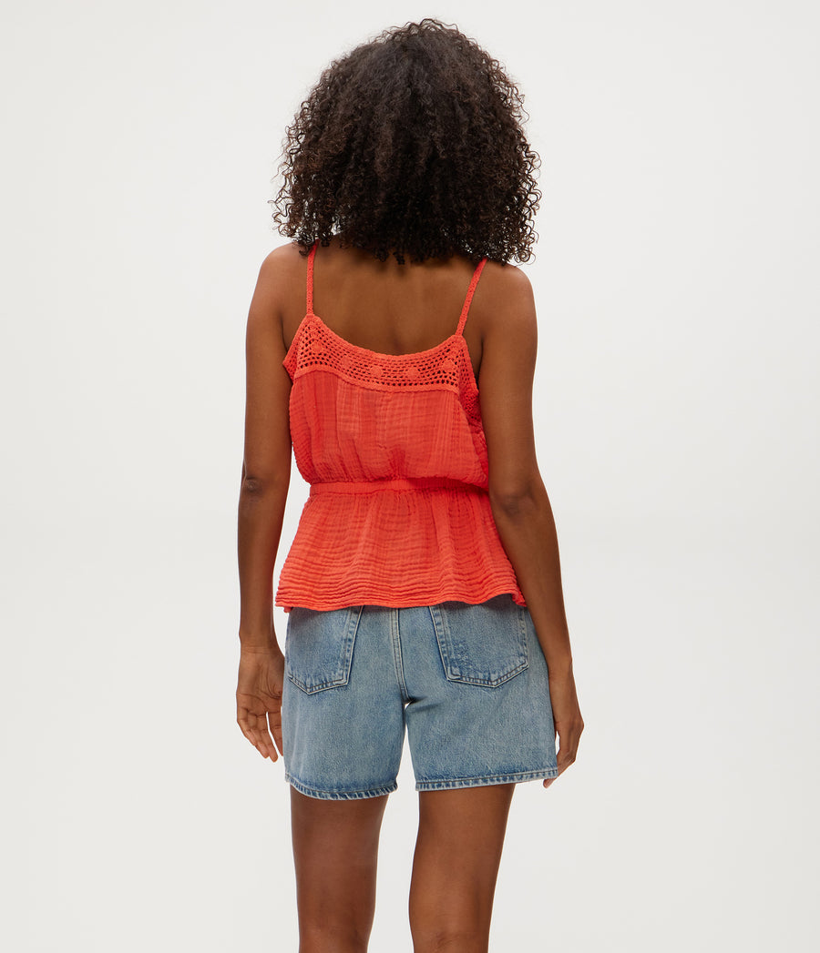 DAHLIA WAIST TIE TANK in PERSIMMON ORANGE Back View  #PERSIMMON