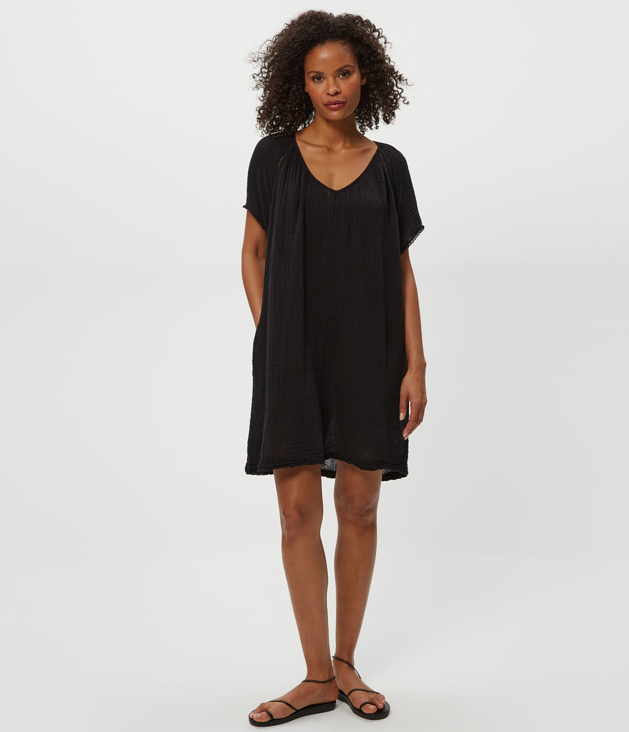 Sky Gauze Dress in Black Full Body View #BLACK