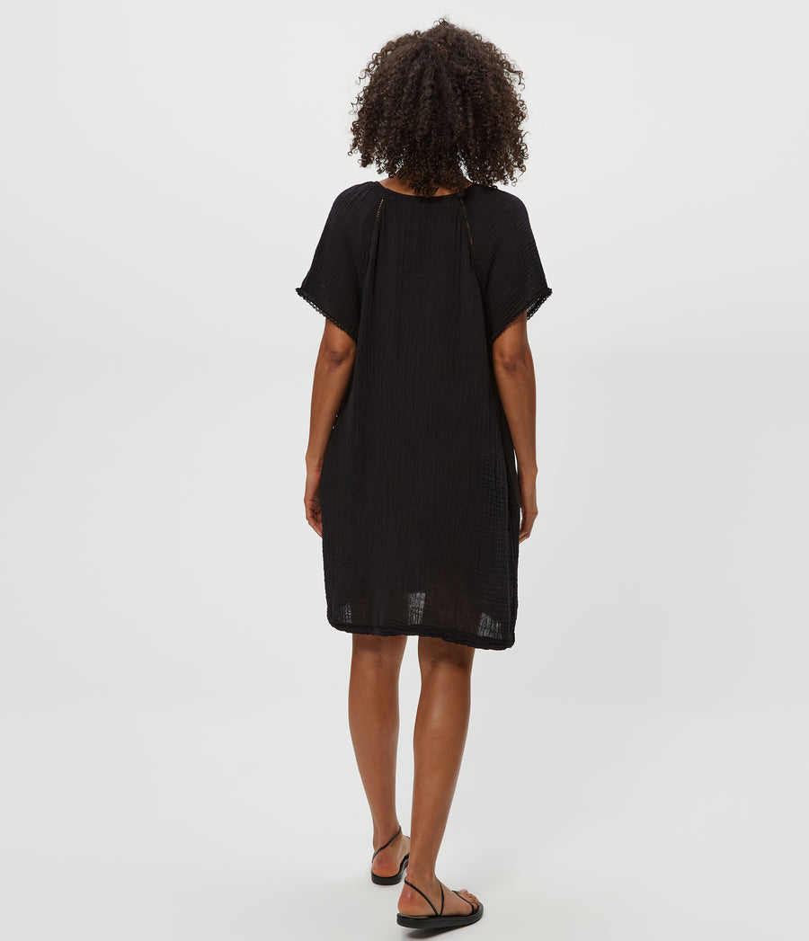 Sky Gauze Dress in Black Back View #BLACK