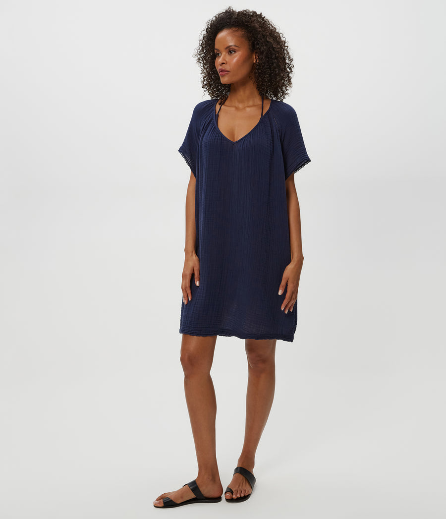 Sky Gauze Dress in Nocturnal Blue Side View #NOCTURNAL