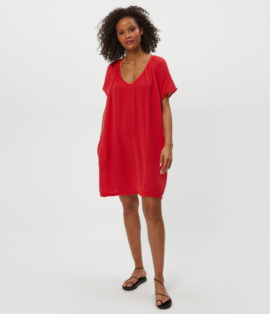 Sky Gauze Dress in Rumba Red Side View #RUMBA