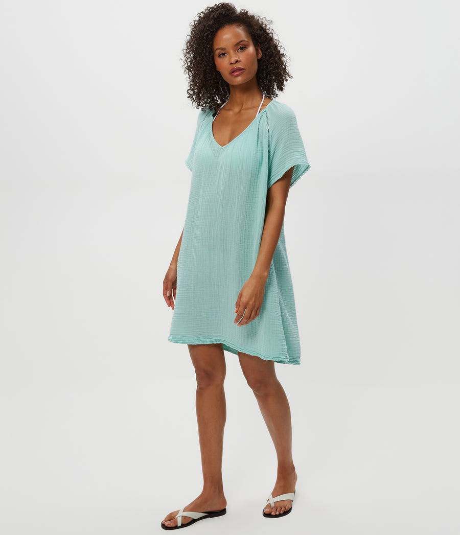 Sky Gauze Dress in  SERENE BLUE Side View #SERENE