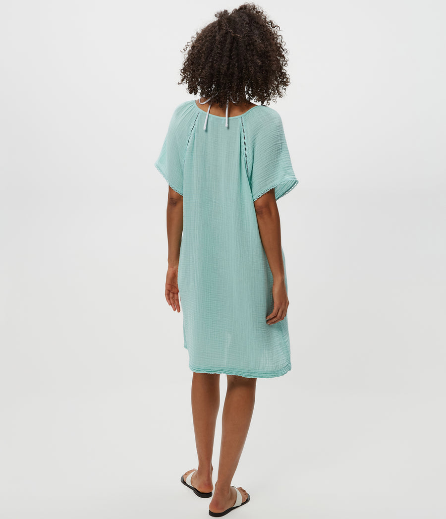 Sky Gauze Dress in  SERENE BLUE Back View #SERENE