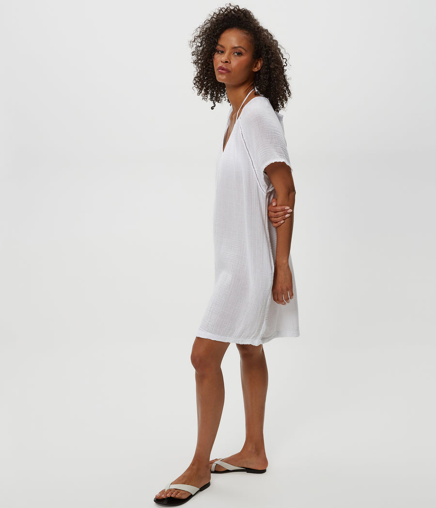 Sky Gauze Dress in White Side View #WHITE