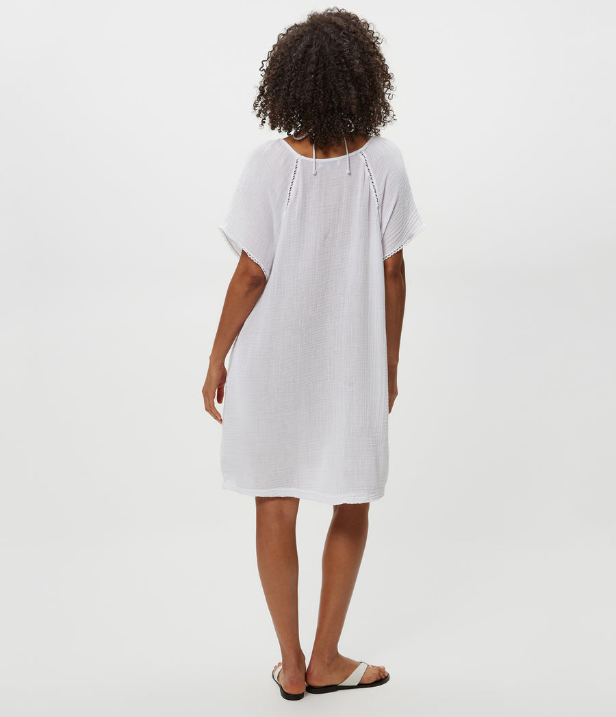 Sky Gauze Dress in White Back View #WHITE