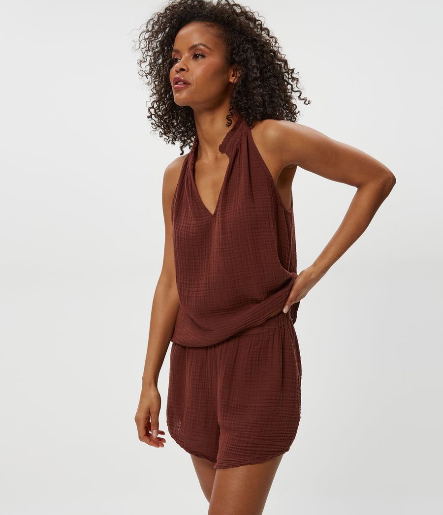 DREAM FLUTTER SHORT in ESPRESSO Brown Close Up View #ESPRESSO