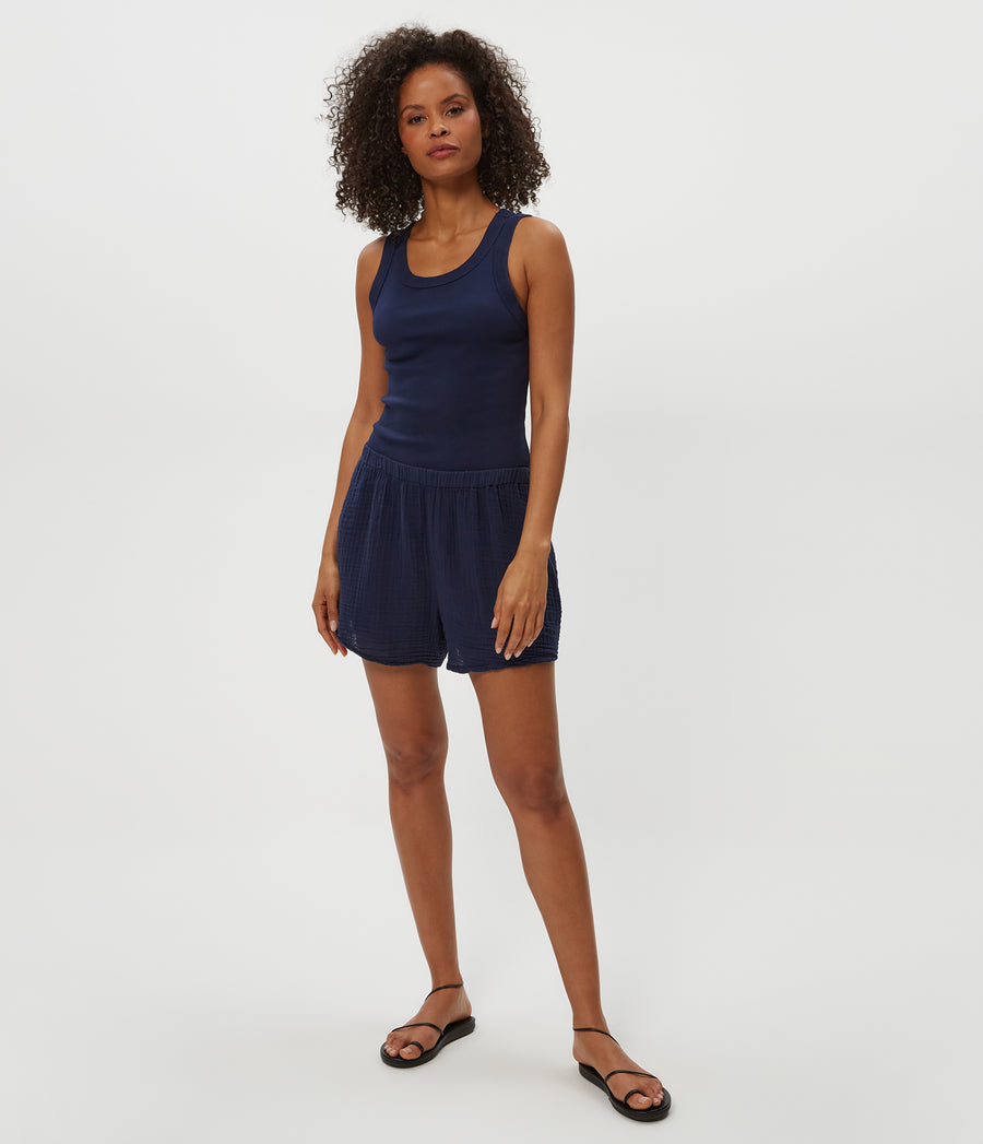DREAM FLUTTER SHORT in Nocturnal Blue Full Body View #NOCTURNAL