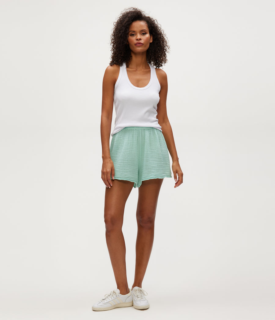 Dream Gauze Flutter Short in SERENE BLUE Full Body View #SERENE
