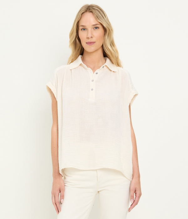 Avalon Gauze Top in Chalk White Full Body View #CHALK