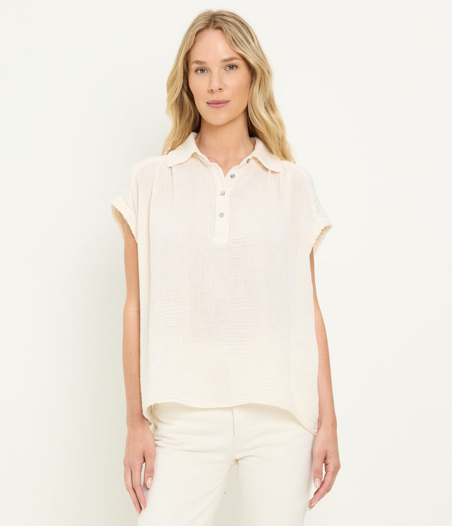 Avalon Gauze Top in Chalk White Full Body View #CHALK